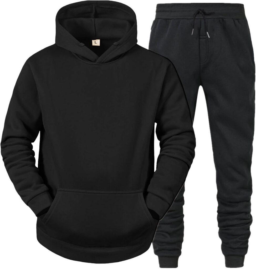 Warm Suits for Men 2Pcs Outfits Clothes Set Autumn Winter Mens Sportswear Solid Color Plus Fleece Hoodie Pant Suit Cobalt Suit