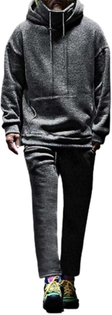 Warm Suits for Men 2Pcs Outfits Clothes Set Men’S Fashion Casual Autumn And Winter Warm Solid Color Two Hooded Pocket Sweater Pants Suit Tuxedo for Men