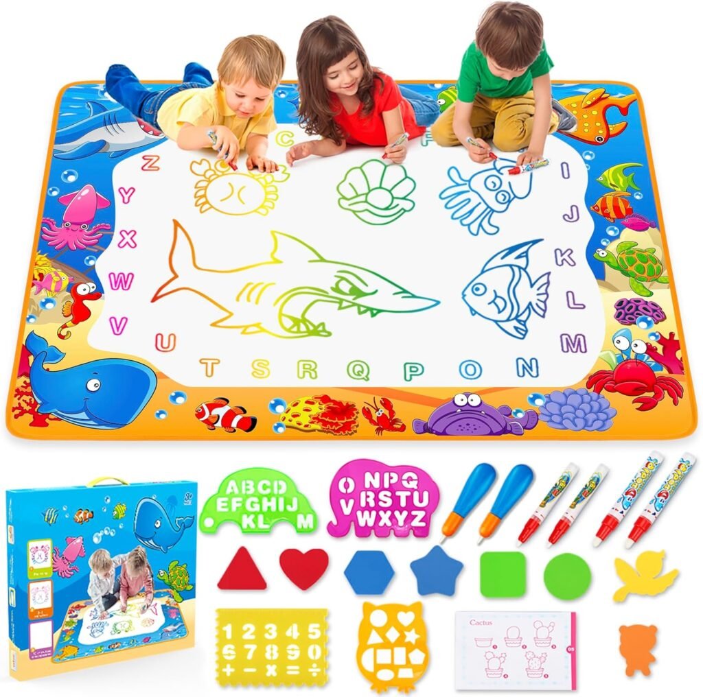 Water Doodle Mat Kids,Painting Writing Color Doodle Mat,Drawing Board Educational Toys Toddler Birthday Gift for Age 1 2 3 4 5 6+ Year Old Boys and Girls