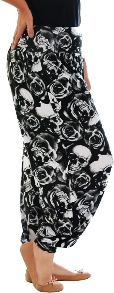 WearAll Plus Size Harem Skull Cross Moustache Print Womens Trousers Long Full Baggy Ladies Pants Sizes 12-26 WearAll Plus Size Harem Skull Cross Moustache Print Womens Trousers Long Full Baggy Ladies Pants Sizes 12-26