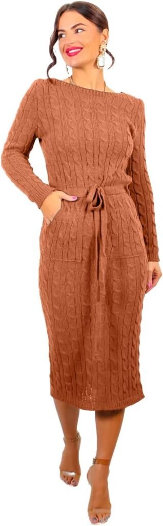 WearAll Womens Cable Knitted Jumper Dress Ladies Pocket Tie up Long Midi Winter Warm Dresses Top Size 8-14 WearAll Womens Cable Knitted Jumper Dress Ladies Pocket Tie up Long Midi Winter Warm Dresses Top Size 8-14