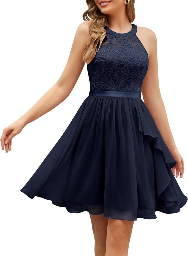 WedTrend Cocktail Dress Elegant for Wedding A Line Halterneck Ruffle Dress Evening Dress Women’s Knee-Length Chiffon Prom Dress