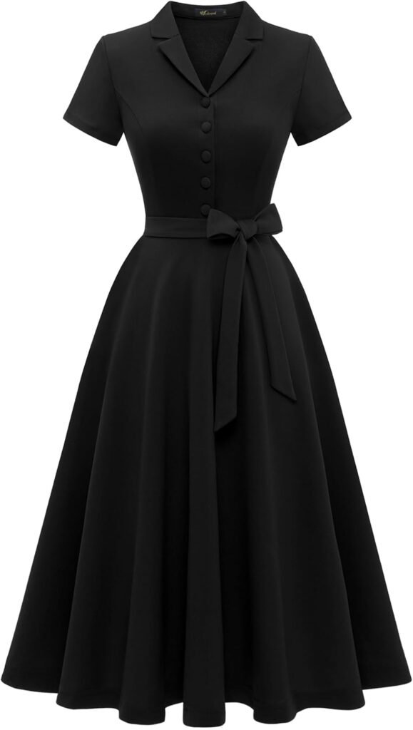 Wedtrend Vintage Cocktail Dress Women’s A Line Midi Length V-Neck Evening Dress Elegant Casual Dresses