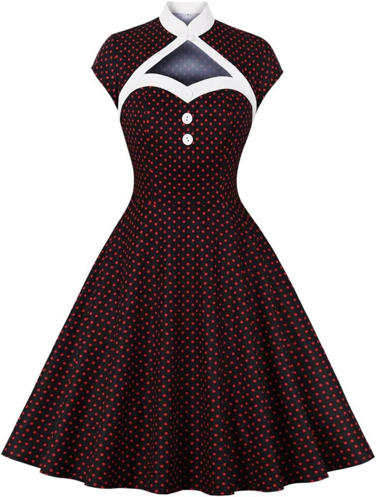 Wellwits Women’s High Neck Cutout Front Polka Dots 1950s Vintage Formal Dress Wellwits Women’s High Neck Cutout Front Polka Dots 1950s Vintage Formal Dress