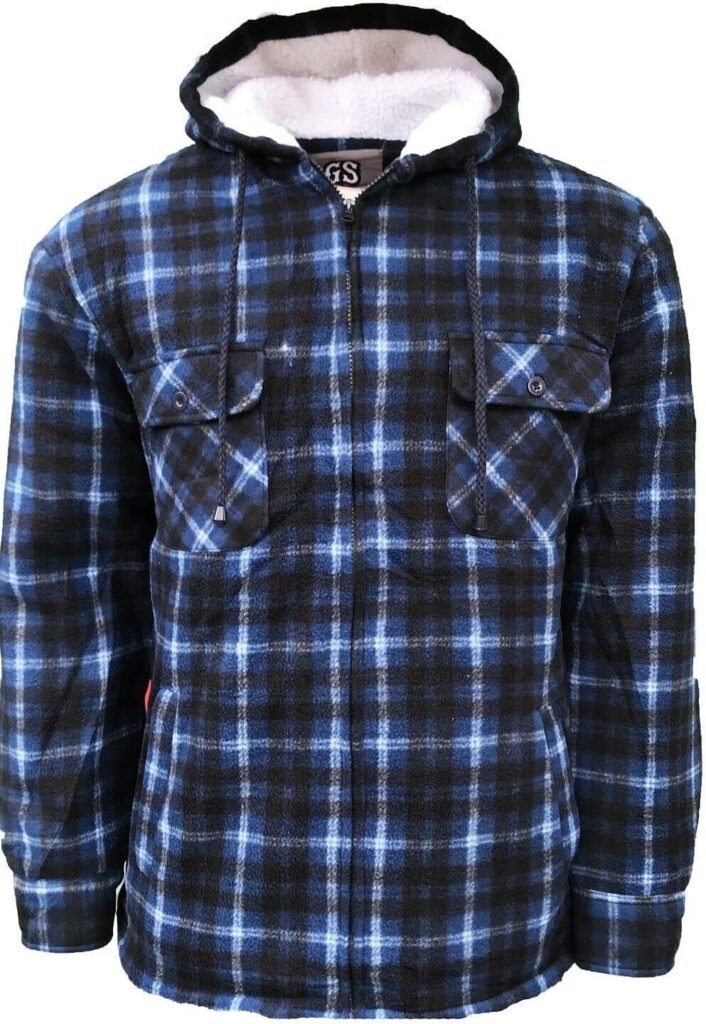 Whispering Jones London Mens Lumberjack Sherpa Fur Fleece Lined Hoodie Jacket Hooded Work Padded Shirt
