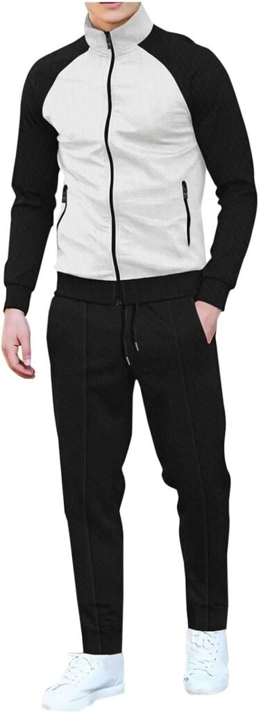 Winter Warm Suits for Men 2024 Outfits Set Men’s Spring And Fall Fashion Color Contrast Cuff Cuff High Neck Jacket Jacket Trousers Casual Sports Suit Xmas Gifts for Men