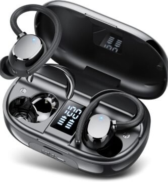 Wireless Earbuds, Bluetooth 5.3 Headphones Sport with 4 ENC Noise Cancelling Mic, 128H Wireless Earphones with Earhooks HiFi Stereo Deep Bass, IP7 Waterproof, Wireless Headphones for Sport/Gym/Running