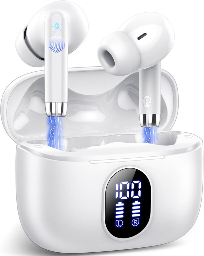 Wireless Earbuds, Bluetooth 5.4 Headphones In Ear with 4 HD ENC Noise Cancelling Mics, 40H Playtime Mini Ear Buds Deep Bass, Bluetooth Earbuds Light Weight, Earphones Portable Design, IP7 Waterproof