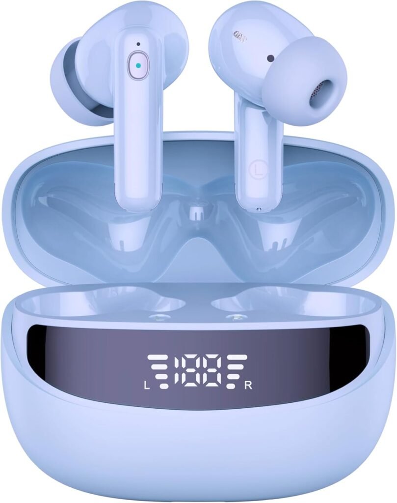 Wireless Earbuds Bluetooth Headphone, Bluetooth 5.4 Earbuds Noise Cancelling, 4 ENC Mic, 45H Deep Bass Stereo Sound Earphone Wireless Headphone with Dual LED Power Display, Type C Fast Charge Ear Buds