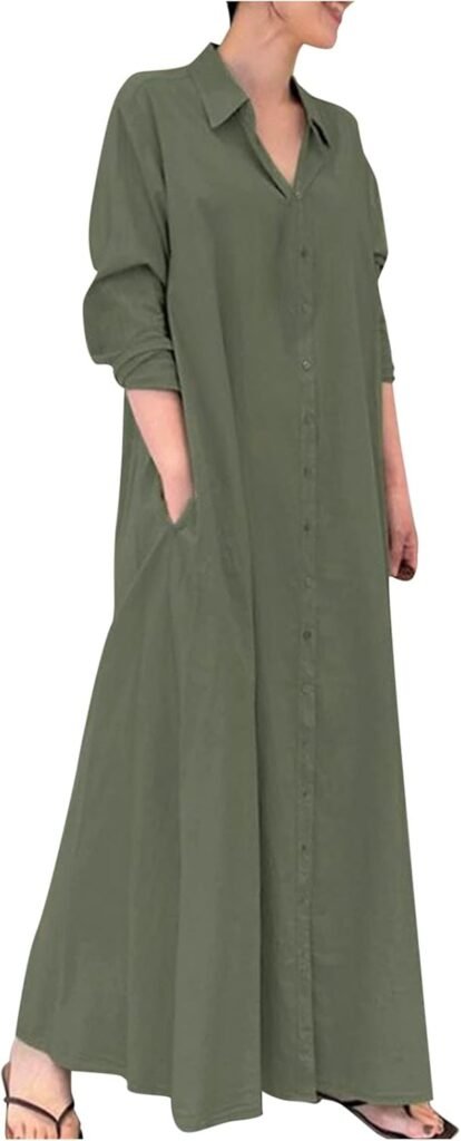Women Dresses Clearance,Ladies Dress Shirt Long Skirt Long Sleeve Pocket Autumn Spring Shirt Collar Party Dress Boho Swing Evening Dress Work Dresses UK Size XS~XXXL