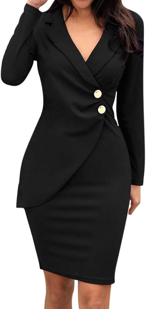 Women Dresses Promotion Sale Ladies Solid Turn Down Neck Long Sleeve Buttons Casaul Work Formal Dress Plus Size Dress Party Elegant Dress for Weddings Guest Vintage Dress UK Size