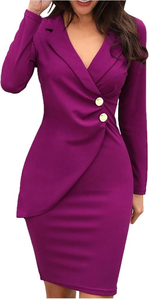 Women Dresses Sale Clearance Elegant Ladies Solid Turn Down Neck Long Sleeve Buttons Casual Work Formal Dress Bodycon Dress Office Wear for Casual Club Cocktail Evening Gowns Work UK Size 8-26