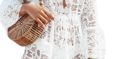 Women Lace Floral Bikini Cover Ups V Neck Hollow Out Swimwear Tunic Beach Dress Summer Beachwear Women Lace Floral Bikini Cover Ups V Neck Hollow Out Swimwear Tunic Beach Dress Summer Beachwear