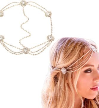 Women Rhinestone Head Chain Boho Crystal Headpiece Rose Gold Wedding Hair Accessory Gift for Her Party Headpiece for Bride Bridesmaid Girls (Gold)