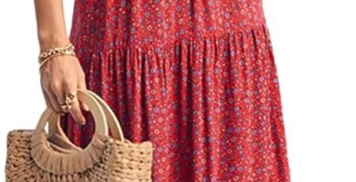 Women’s Casual Summer Bobo Maxi Dress Bohemian Floral V Neck Puff Short Sleeve Ethnic Style Beachwear Holiday Sundress Long Swing Dresses