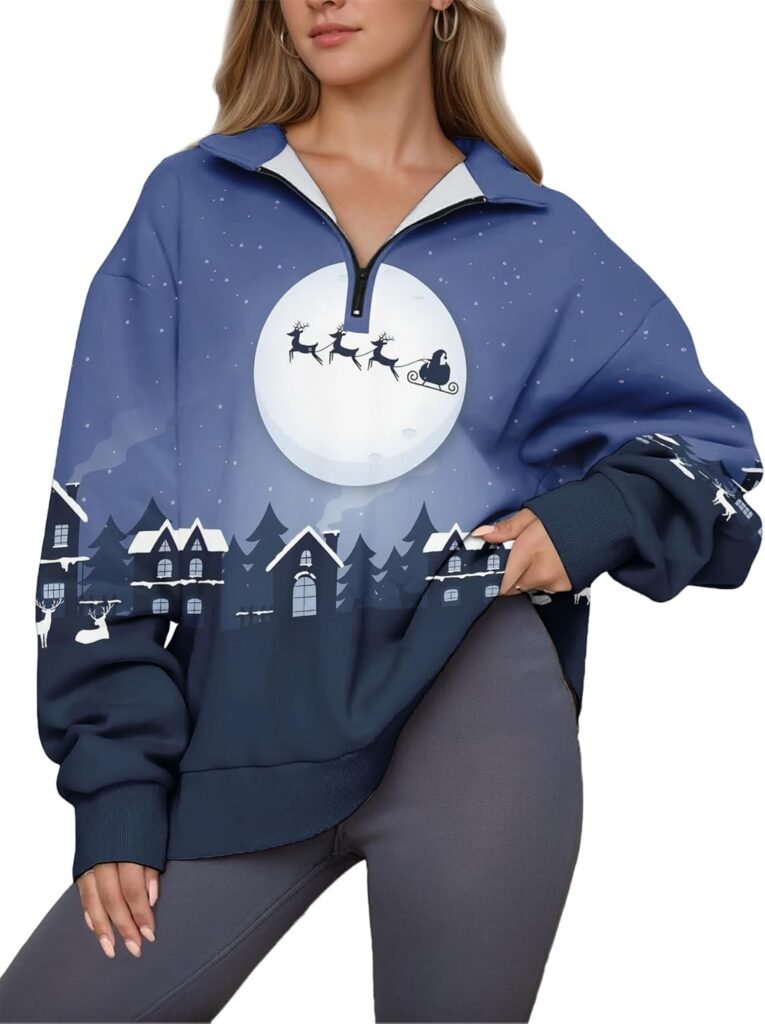 Womens Oversized Christmas Sweatshirt Half Zip Pullover Long Sleeve Quarter Zip Tops Teen Girls Fall Fashion 2024 Clothes Womens Oversized Christmas Sweatshirt Half Zip Pullover Long Sleeve Quarter Zip Tops Teen Girls Fall Fashion 2024 Clothes