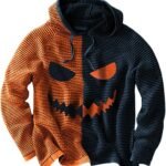 XIXIMAON Funny Pumpkin Face Hooded Sweatshirt For Men Halloween Outfits Patchwork Pullover Drawstring Hoodies Winter Clothes