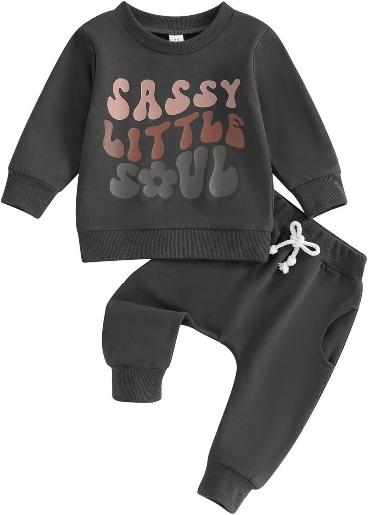 XIXIMAON Toddler Baby Girls Clothes 2 Pieces Jogger Set Pink Sassy Girls Suit Long Sleeve Sweatshirt Top Drawstring Pants Set Tracksuit Set