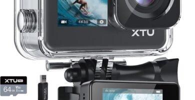 XTU Action Camera 4K30FPS 20MP with 64GB Micro SD Card WiFi 40M Waterproof Underwater Camera, Super Smooth Stabilisation 4.0 Cam with Touch Screen, Voice Control,170 Degree Wide Angle, Accessories Kit