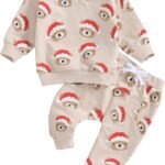 Xeadoffubio 2Pcs Infant Baby Girl Boy Christmas Outfit Gingerbread Man Letter Print Crewneck Sweatshirt Jogger Pants Fall Outfits Toddler Baby Unisex Christmas Clothes