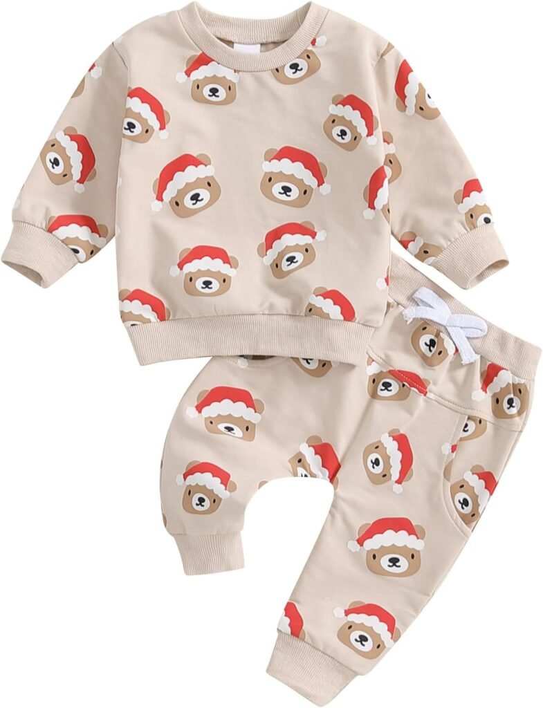 Xeadoffubio 2Pcs Infant Baby Girl Boy Christmas Outfit Gingerbread Man Letter Print Crewneck Sweatshirt Jogger Pants Fall Outfits Toddler Baby Unisex Christmas Clothes