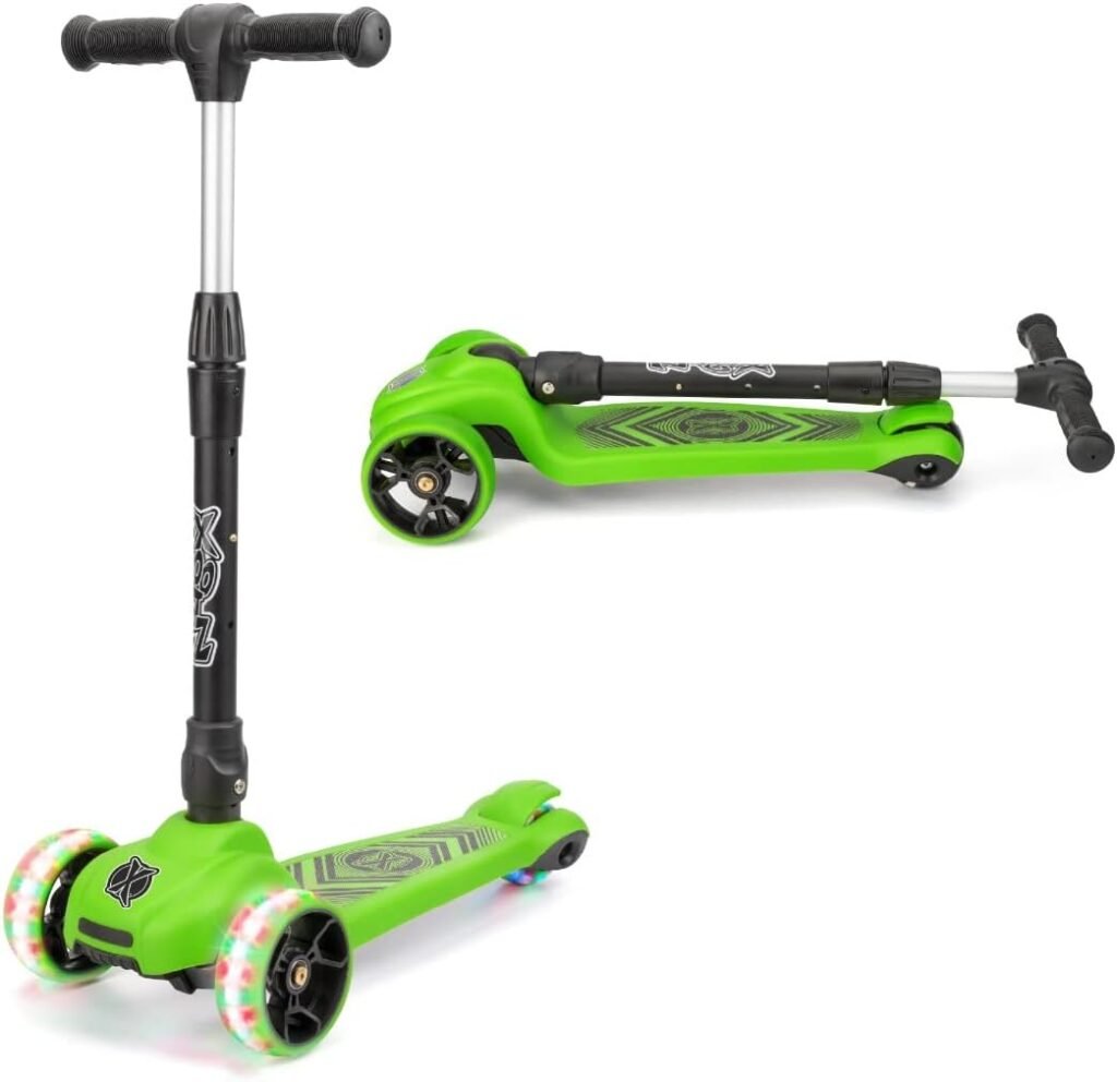 Xootz Scout Tri-Scooter, LED 3-Wheeled Light Up Scooter for Toddlers, Adjustable Bar Height and Foldable Scooter, for Kids, Girls and Boys, ages 3+