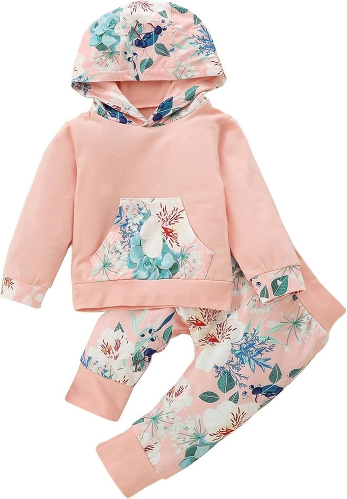 Xumplo Baby Girl Clothes Infant Baby Girls Outfits Toddler Long Sleeve Hoodie Top + Floral Pants Sweatsuit Clothing Set