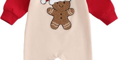 YILEEGOO My First Christmas Outfit,Gingerbread Man Embroidery Romper Long Sleeve Crew Neck Bodysuit Full Length Jumpsuit for Boys and Girls Fall Clothes