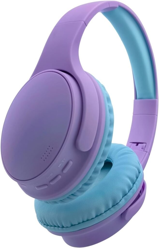 YUSONIC Kids Wireless Headphones Over Ear, Bluetooth Kids Headphones, Noise Cancelling Headphones for Girls Children Travel School Phone Tablet PC iPad Laptop uses. (E6 Purple)