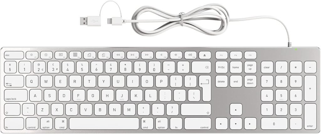 Yivandi All-Aluminum Wired Keyboard for Apple Mac OS Device: Durable and Sleek Design, Plug-N-Play,USB-A/USB-C Keyboard with Numeric Keypad Directly Connect to iMac/Mac Mini/MacBook Laptop.