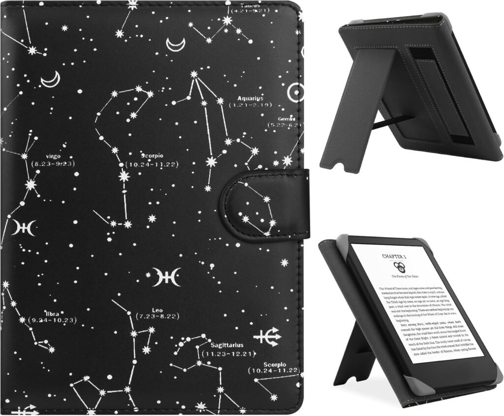 ZOENHWA Universal Case for 6″,6.8″ Kindle paperwhite E-reader, Compatible with Kobo Clara HD/Kindle/Kobo Clara 2E Leather Stand Cover for 6-6.8” PocketBook/Tolino/Sony E-Book Reader-constellation