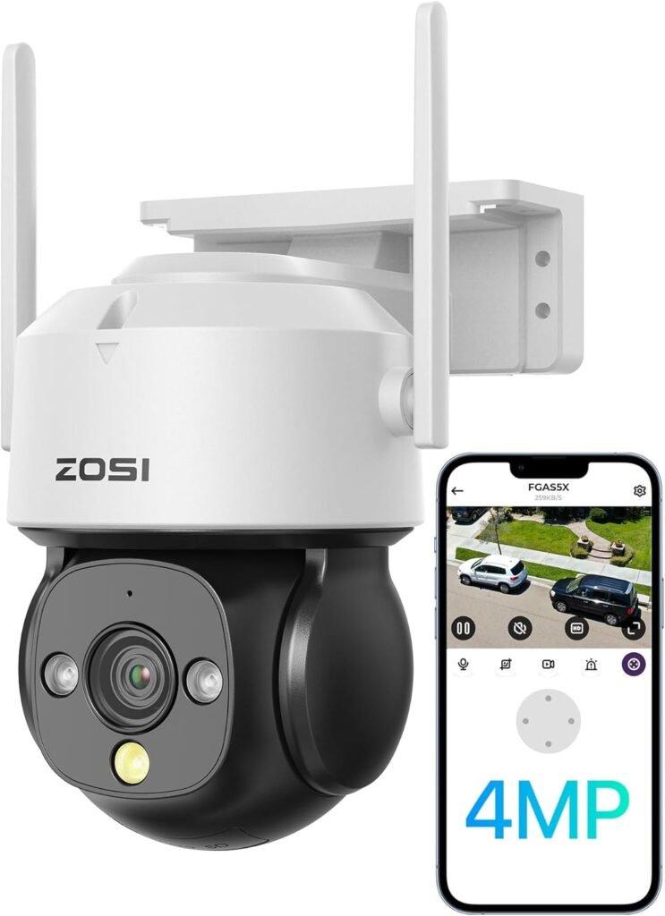 ZOSI 2.5K HD WiFi Outdoor Camera, 355°Pan/140°Tilt Home CCTV Security Camera with Color Night Vision, AI Person Vehicle Detection, Auto Tracking, 2-Way Audio, Light Siren Alarm, Remote Access, C290