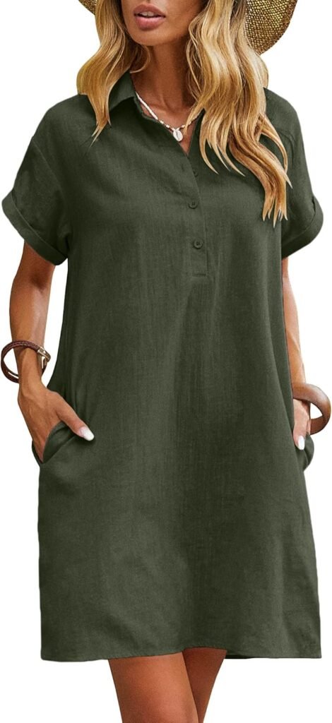 Zeagoo Women’s Summer Linen Dress Casual Midi Dress Short Sleeve Beach Dress Tunic Dress with Pockets Zeagoo Women’s Summer Linen Dress Casual Midi Dress Short Sleeve Beach Dress Tunic Dress with Pockets