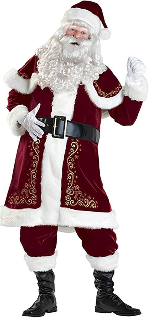 ZhuiKun Men’s Santa Costume Set 12pcs Christmas Adult Santa Claus Costume Outfit Men’s Deluxe Santa Suit for Party Cosplay