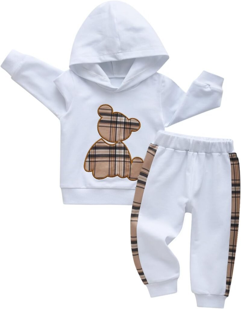 Zoputey Toddler Baby Boy Girl Clothes Bear Pattern Long Sleeve Hoodie Top + Pants Outfits Sets