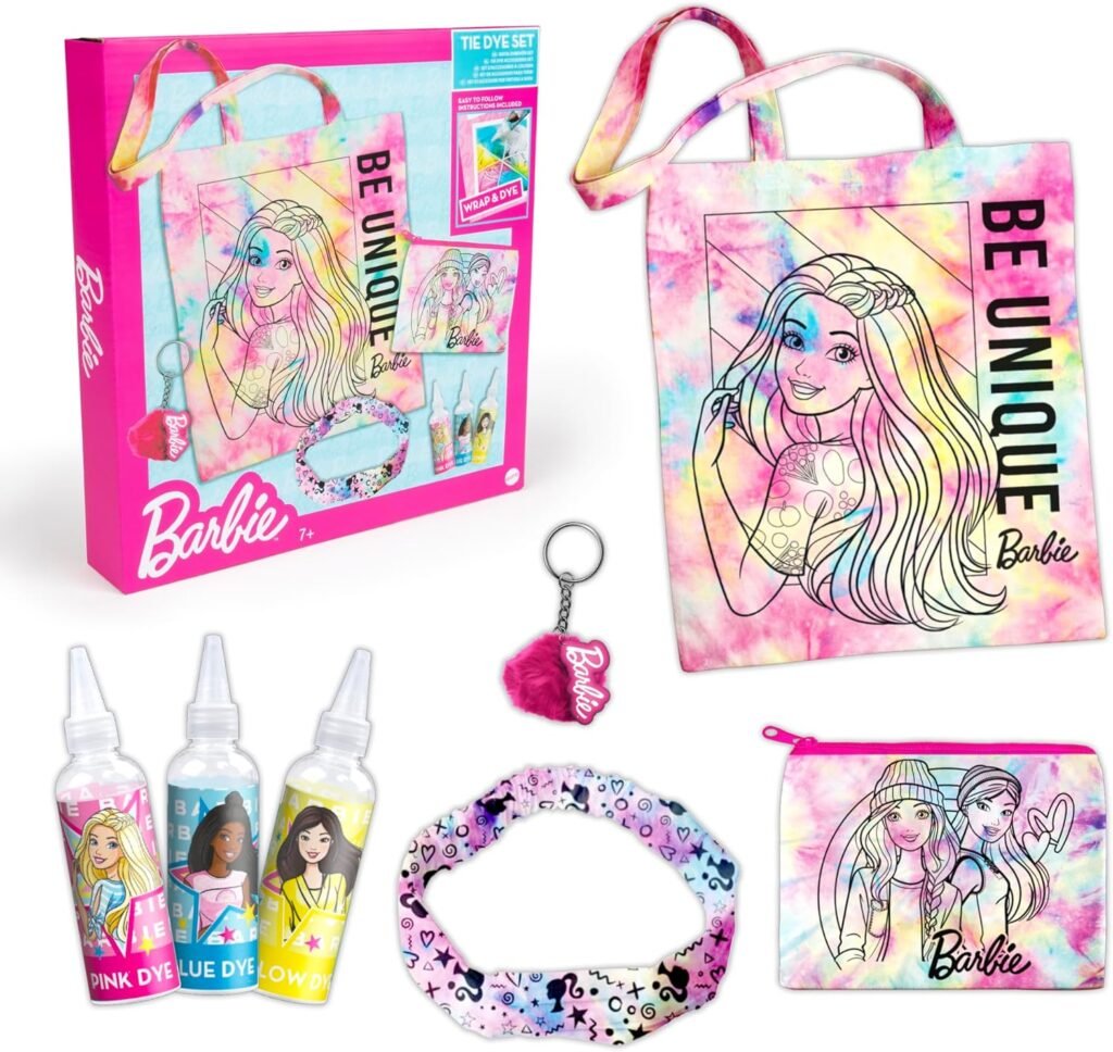abeec Barbie Tie Dye Kit with Barbie Tote Bag, Barbie Purse and Headband. Fashion Design Barbie Accessories, Fun Arts and Crafts, Educational Toys for Girls
