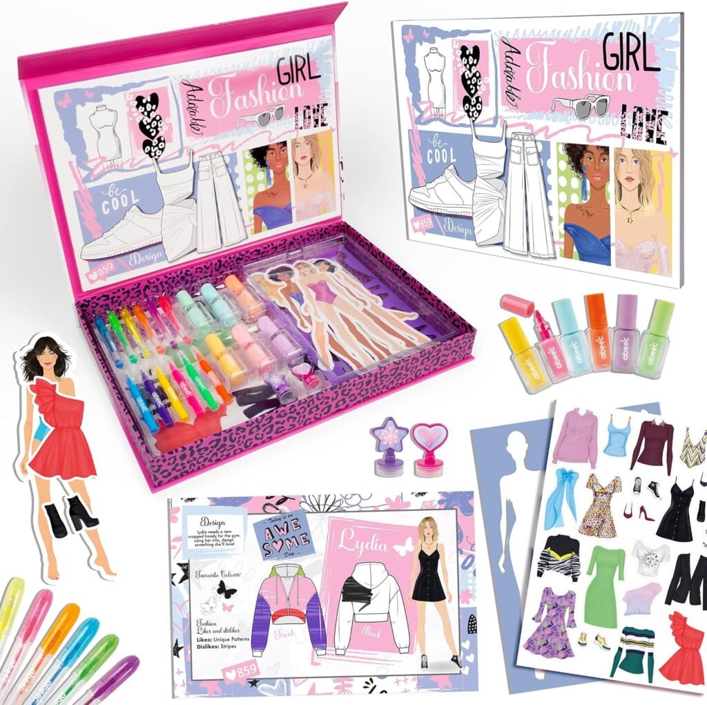 abeec Fashion Designer Kits for Girls, Creative Art Set for Kids – Fashion Drawing Set Includes Fashion Sketchbook, Stencil Sheet, Felt Tips, Highlighters, Gel Pens, Stamps & Activity Book abeec Fashion Designer Kits for Girls, Creative Art Set for Kids – Fashion Drawing Set Includes Fashion Sketchbook, Stencil Sheet, Felt Tips, Highlighters, Gel Pens, Stamps & Activity Book