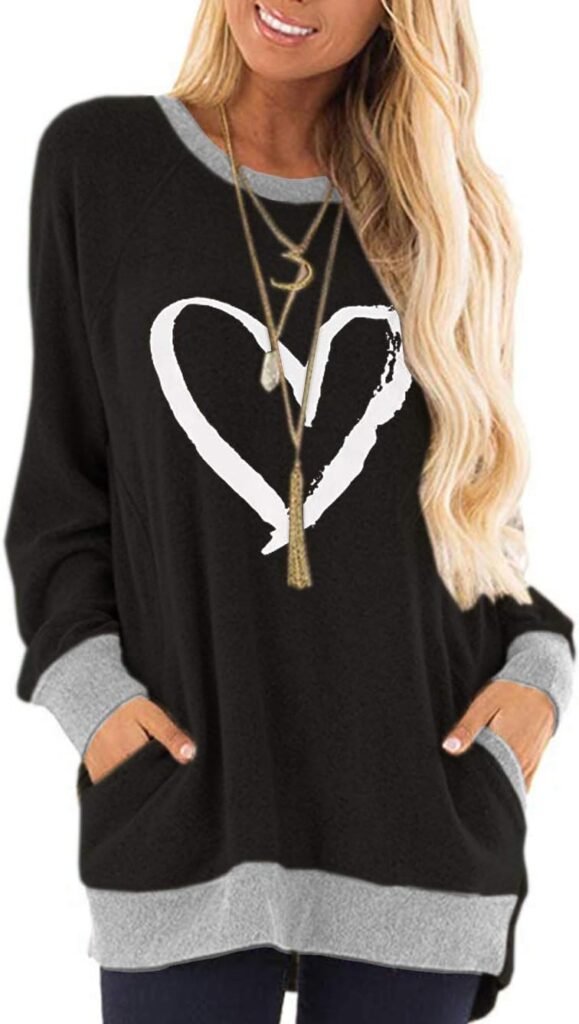 iChunhua Casual Women’s Long Sleeve Crewneck T Shirt Sweatshirt Tops with Pockets S-XXL