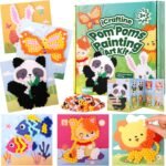 iCraftine Pom Poms Art & Crafts Kit for Kids Ages 2, 3, 4, 5, 6 – Easy Toddler Art Activity Craft for Kids Sensory Activities – Builds Fine Motor Skills & Hand-Eye Coordination – 6 Patterns