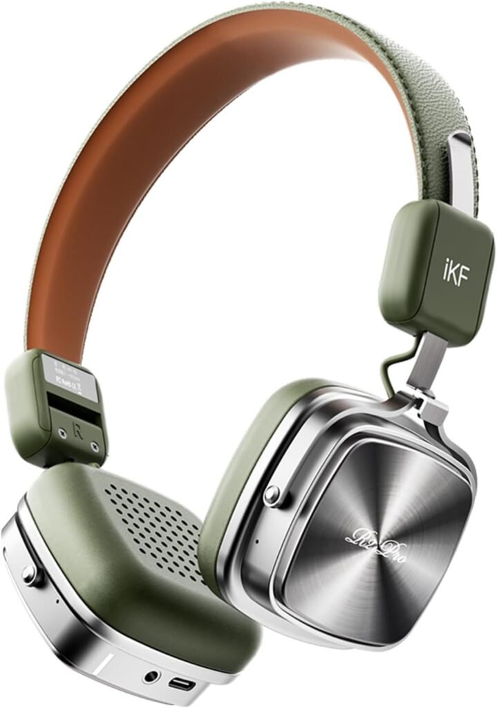 iKF R2 Pro Active Noise Cancelling On Ear Retro Headphones, Foldable Bluetooth Wireless Headset with Built-In Microphone, 75h Playtime, HiFi Audio, Wired Connection, Comfortable and Vintage Design