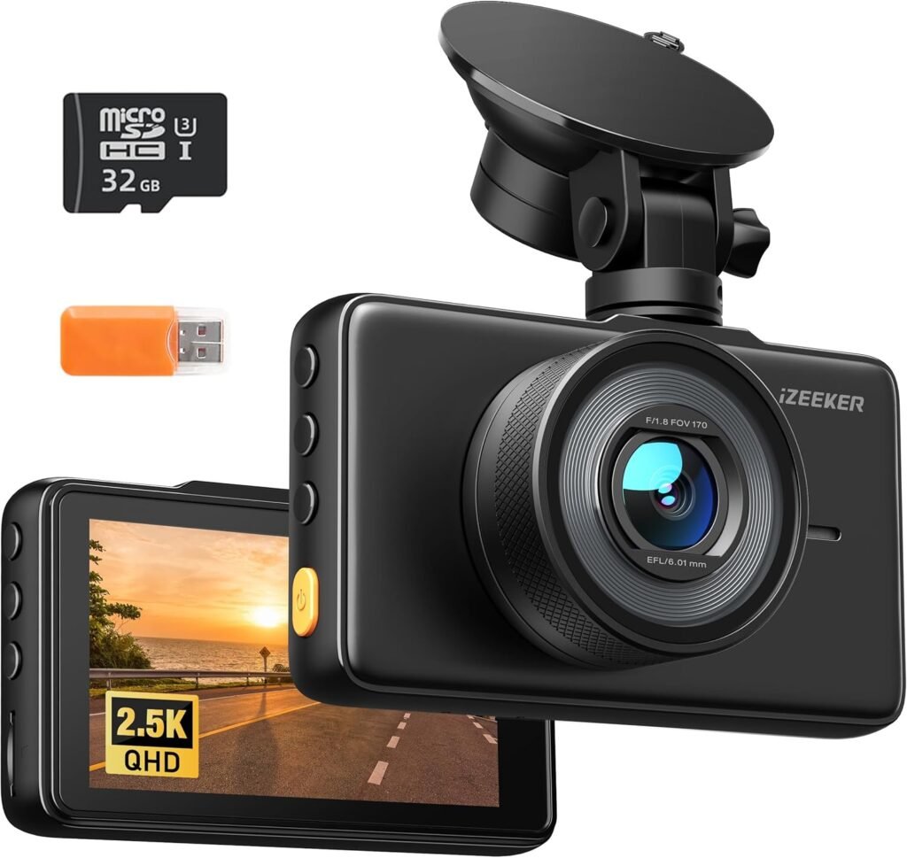 iZEEKER 2.5K Dash Cam, 1440P QHD Car Camera with Free 32GB Card, 3″ IPS Display, Night Vision, WDR, 170°Wide Angle, Loop Recording, G-Sensor Emergency Recording, 24H Parking Mode, Type C iZEEKER 2.5K Dash Cam, 1440P QHD Car Camera with Free 32GB Card, 3″ IPS Display, Night Vision, WDR, 170°Wide Angle, Loop Recording, G-Sensor Emergency Recording, 24H Parking Mode, Type C
