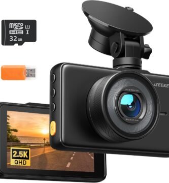 iZEEKER 2.5K Dash Cam, 1440P QHD Car Camera with Free 32GB Card, 3″ IPS Display, Night Vision, WDR, 170°Wide Angle, Loop Recording, G-Sensor Emergency Recording, 24H Parking Mode, Type C