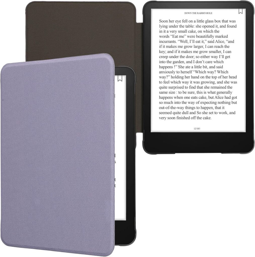 kwmobile Case Compatible with Amazon Kindle Paperwhite (12. Gen 2024) / Kindle Colorsoft – Nylon Protective e-Reader Cover Folio Book Style Case – Lavender