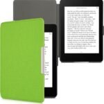 kwmobile Case Compatible with Amazon Kindle Paperwhite – Nylon Protective e-Reader Cover Folio Book Style Case – Light Green