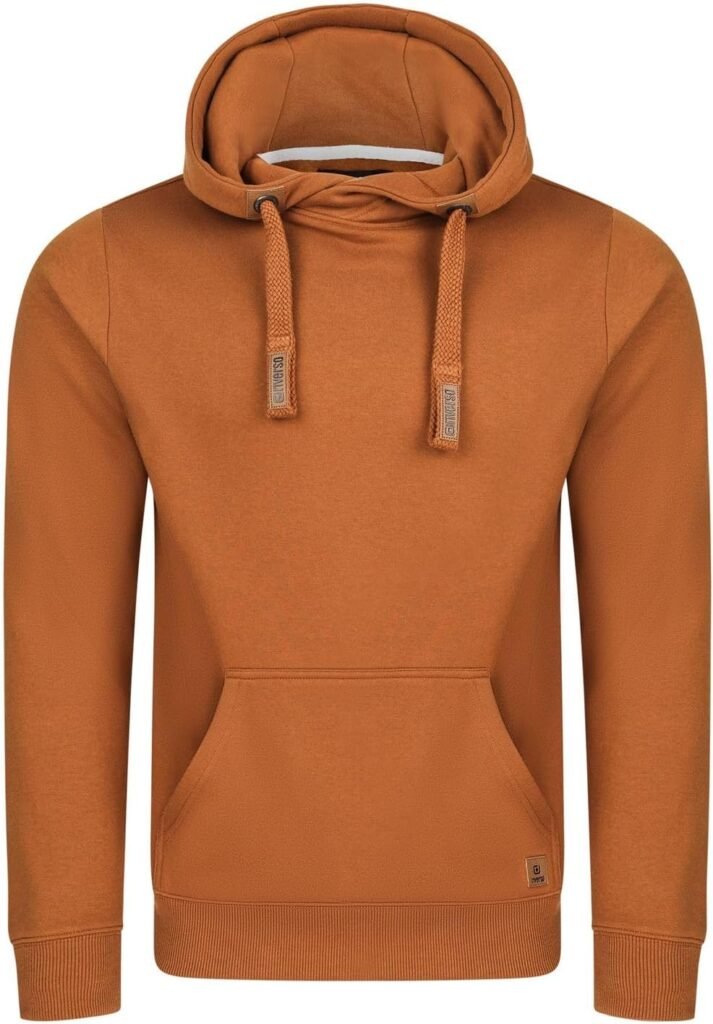 riverso Men’s Hooded Jumper RIVNiklas Pullover Sweatshirt Hoodie Hood Kangaroo Pockets Cross Over Collar Regular Plain Cotton Grey Brown Green Red Blue Black S M L XL 2XL 3XL 4XL 5XL