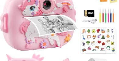 wokdsbl Kids Camera Instant Print- 2.4inch Dual Camera for Girls Boys-1080P Kids Digital Camera Toys with 32G Card,Print Photo Paper,3inch Card Booklet and Color Cardboard for 3-12 Years Boys Girls