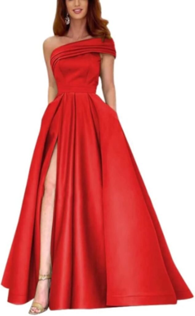yhfshop Prom Ball Gown Bridesmaids Dresses,Party Gowns for Women with Slit,Red,US14,Formal Wedding Ball Dresses