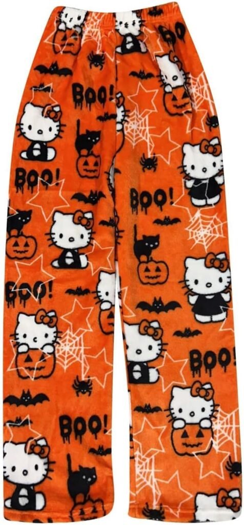 𝐇𝐞𝐥𝐥𝐨 𝐊𝐢𝐭𝐭𝐲 Pyjamas Bottoms Womens Pajamas Pants Flannel Cute Cartoon Anime Printed Pyjama Fluffy Soft Comfortable Warm Winter Pjs Casual Home Lounge Wear Pyjamas for Women Teen Girls