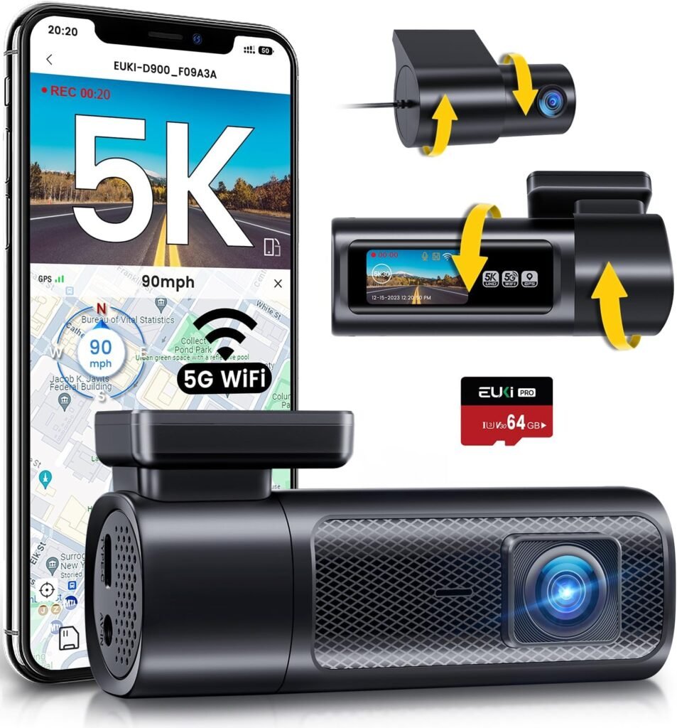 𝟮𝟬𝟮𝟰 𝗨𝗽𝗴𝗿𝗮𝗱𝗲𝗱- EUKI 5K Dash Cam with HDR, Dash Cam Front and Rear with 5G WiFi, GPS, Dash Camera with 1.47” IPS Screen, Starlight Night Vision, 24h Parking Mode, G-Sensor, Max 512GB