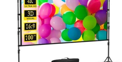 100 Projector Screen with Stand Foldable Portable Movie Screen 100”（16：9）, HD 4K Double Sided Projection Screen with Carry Bag Indoor Outdoor Video Screen for Home Theater